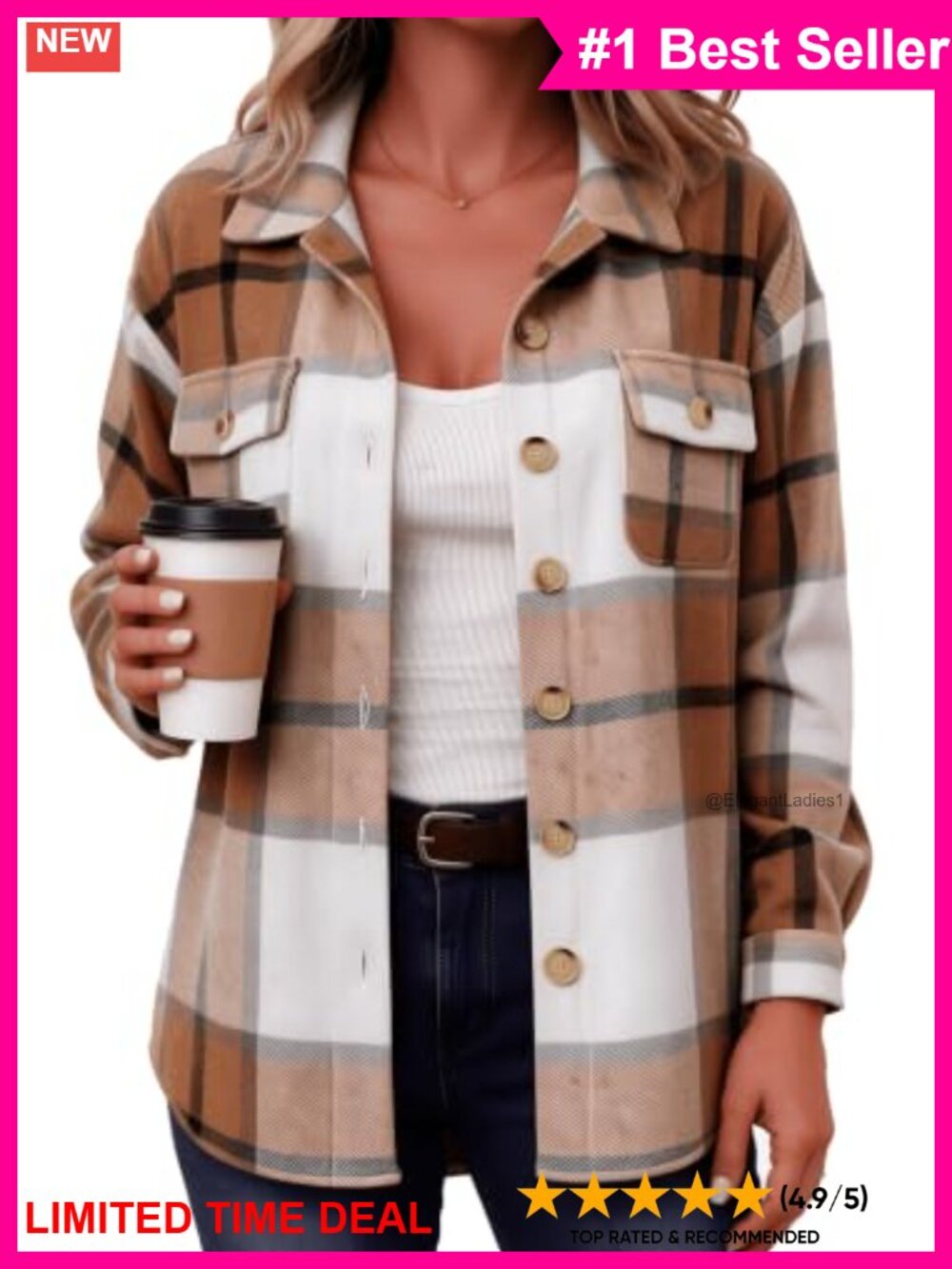 Plaid Flannel Shacket Button Down Jacket Long Sleeve Casual Winter Coat